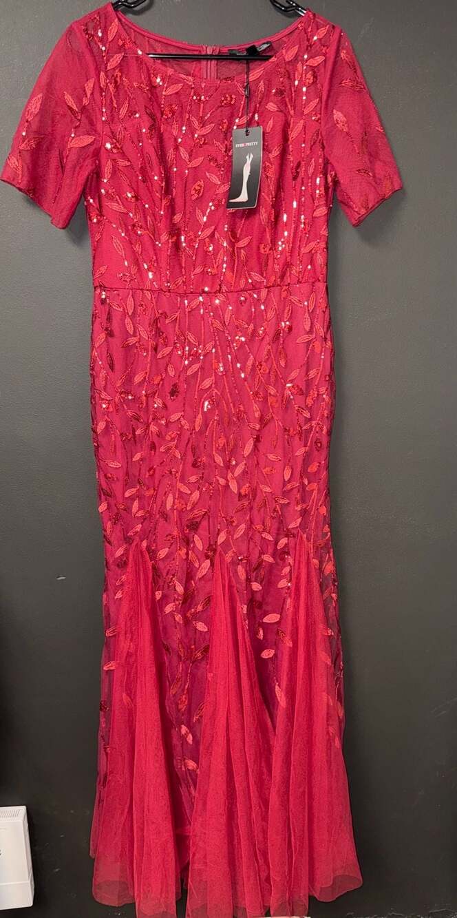Ever-Pretty Sequin Leaf Mermaid Evening Gown Red Size US 10 XL